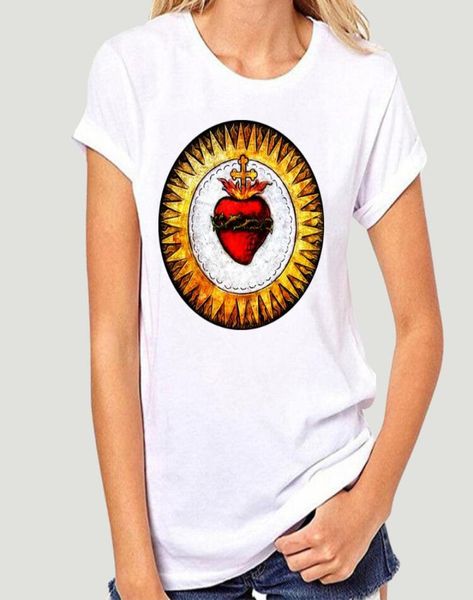 

women039s tshirt graphic tee men t shirt sacred heart of jesus christ vintage tshirts casual women cotton oneck6900490, White