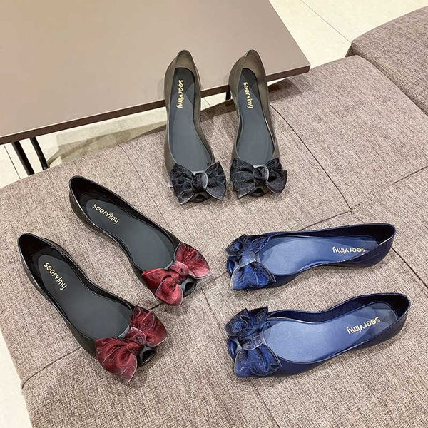 

sandals silk butterfly-knot jelly shoes women clear sandals flat plastic sandales femme summer peep toe transparent candy sandalias 2021 g23, Black