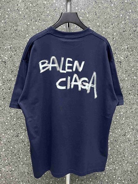 

plush t shirt designer luxury coats balciga version paris b ss front back initials printed short sleeve men's and women's loose os, Black