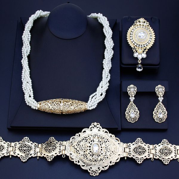 

wedding jewelry sets sunspicems chic morocco bride women caftan belt beads choker necklace crystal brooch drop earring algeria bijoux 230321, Slivery;golden