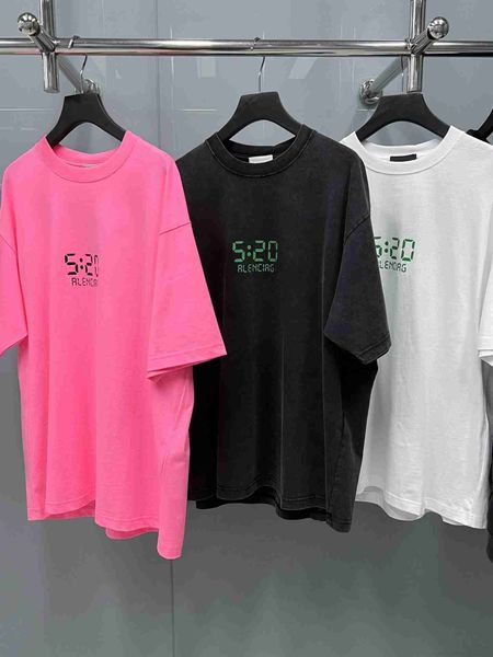

plush t shirt designer luxury coats balciga version paris b digital clock washing stirfrying color shortsleeved luminous shoulder loose tshi, Black