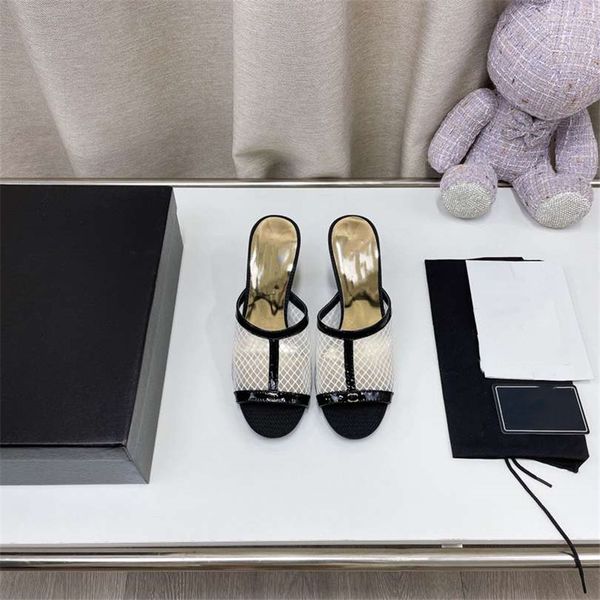 

fashion women's sandals 2023 channel luxury brand letter logo summer women's high heels men's casual student flats 08-026, Black
