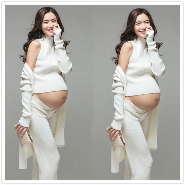 

sleep lounge maternity pography props knitted cotton set clothes 3sets pregnant outfits fancy pregnancy po shoot 230320, White
