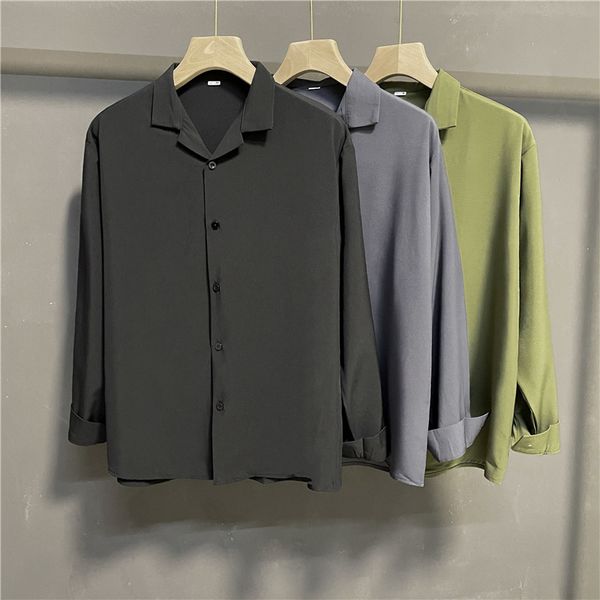 

men's casual shirts spring summer mens shirts fashion casual loose wild personality male lightweight comfortable long-sleeved ice silk, White;black