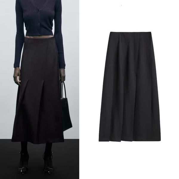 

skirts bm md za autumn and winter high waist thin aline navy blue box pleat midlength temperament 5293707 230321, Black
