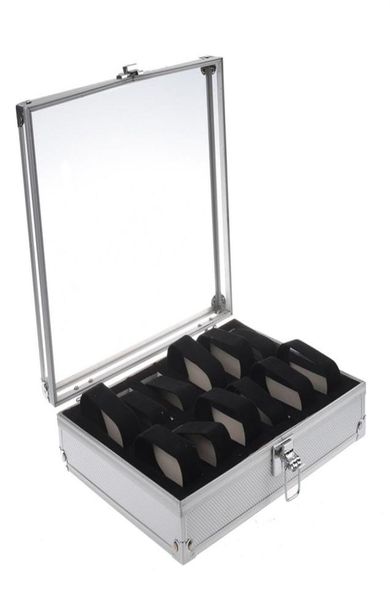

2021 aluminum 12 wristwatch watch cases showcase display storage case box249j5579691, Black;blue