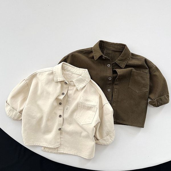 

kids shirts fashion vintage shirt kids spring boutique outwear coat girls solid simple blouses boys clothes cotton versatile cardigan 230321, White;black