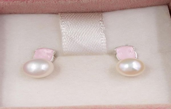 

bear mini color earrings stud in silver with rose quartite and pearl bear jewelry 925 sterling andy jewel 9154336903180902, Golden;silver