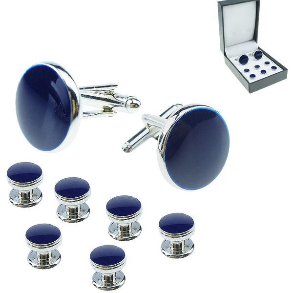 

cuff links 8pcs silver blue cab mens links and studs set tie clasp shirts classic match for business wedding formal suit 230320