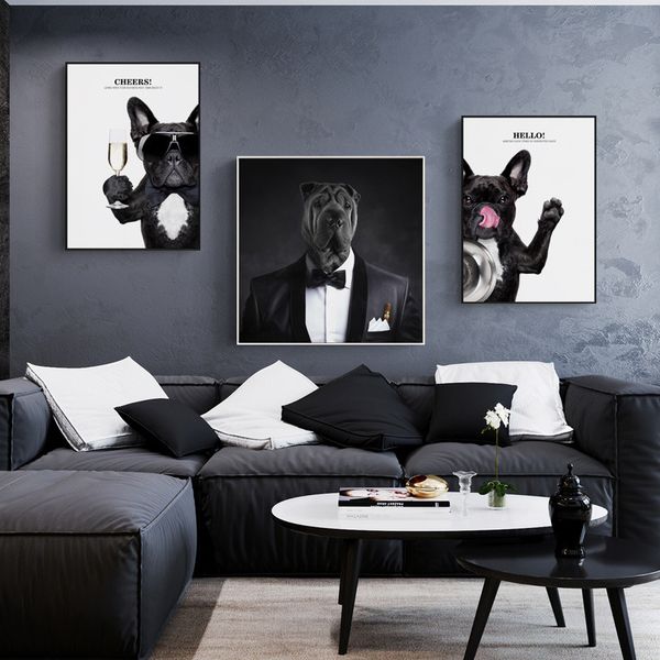 

Cartoon dog decorative painting Dining room wall high-end Nordic style Modern simple personality Animal bedside hanging painting