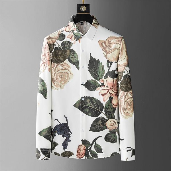 

men's casual shirts autumn flower shirts men long sleeve slim casual shirt business formal dress shirts social party tuxedo camisa masc, White;black