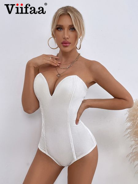

womens jumpsuits rompers viifaa backless solid velvet bodysuit sweetheart neckline strapless party body women laceup back bodycon bodysuits, Black;white