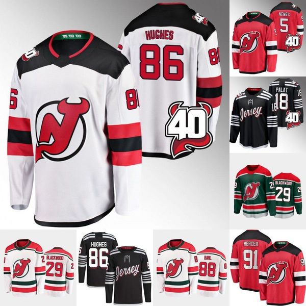 

devils jack hughes jerseys ondrej palat nico hischier dawson mercer miles wood mackenzie blackwood simon nemec andrew hammond tyce thompson, Black;red