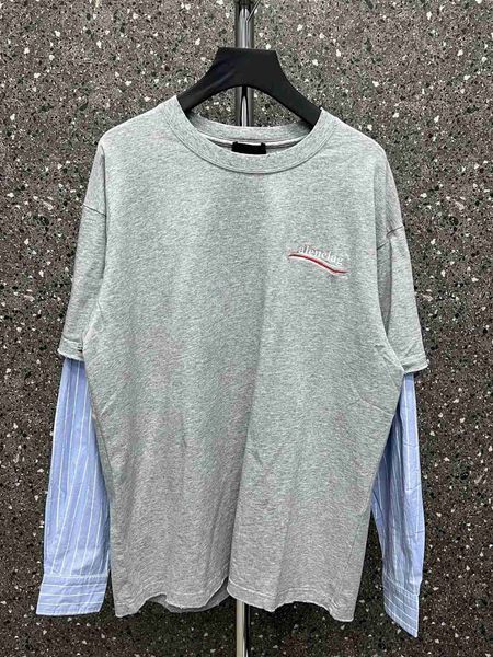 

plush t shirt designer luxury coats balciga edition paris b coke wave embroidery fake two piece splice shirt men's and women's loo, Black