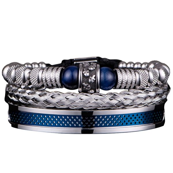 

3pcs set men bracelet stainless steel handmade rope bangles men skull bracelets with tigereye natural stone gift accessories, Golden;silver