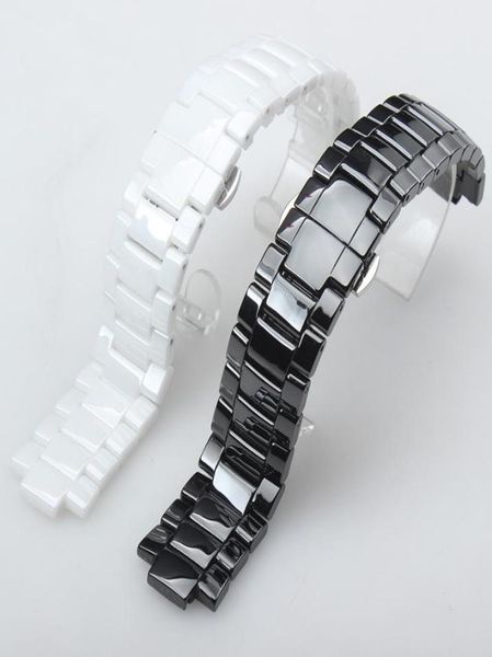 

watch bands hig quality ceramic watchband white black convex mouth bracelet with pushbutton hidden for ar1424 ar1440 189mm 22119158645, Black;brown