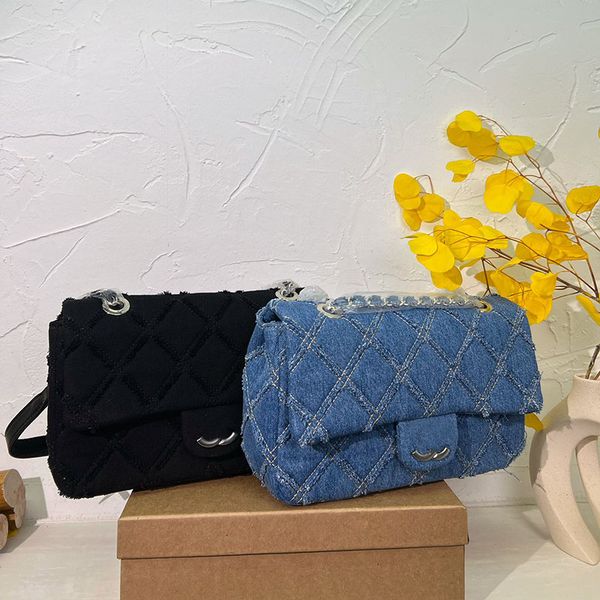 

womens classic flap cf denim bags designer bag silver metal hardware matelasse chain crossbody shoulder handbags outdoor large capacity luxu