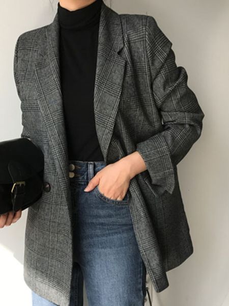 

women's suits blazers spring women casual plaid elegant formal jackets office ladies vintage business blazer femme fashion workwear 23, White;black