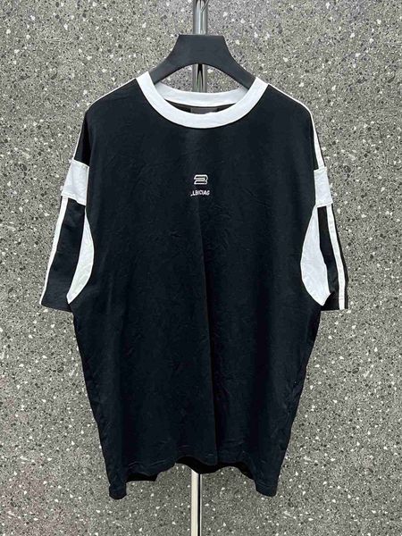 

plush t shirt designer luxury coats balciga version b hook shortsleeved fixedweave fixeddye pure cotton fabric black and white color splicin