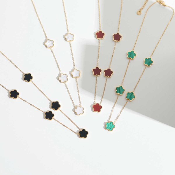 

luxury ornaments carlidana 5 flowers charm chain necklace choker for women stainless steel flower jewelry gift party, Silver