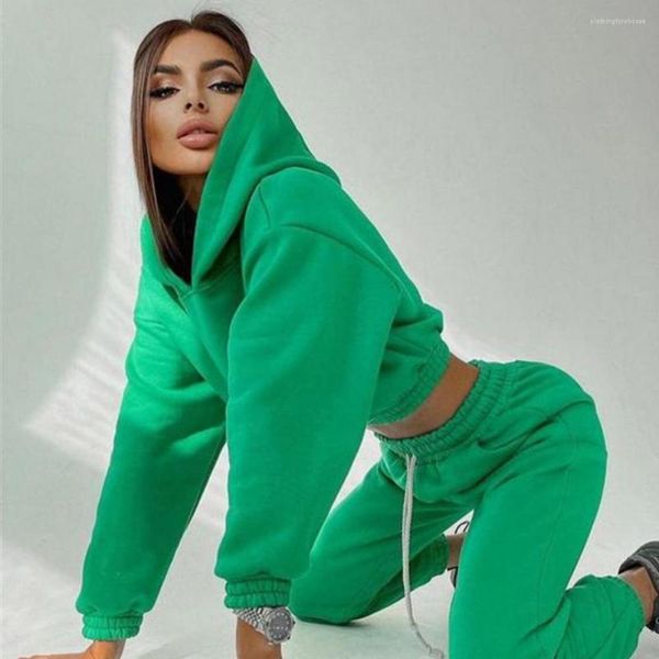

fancy woman women's two piece pants 2 pieces female suit set tracksuit casual sweatshirts long sleeve hooded with pocket for spring fa, White