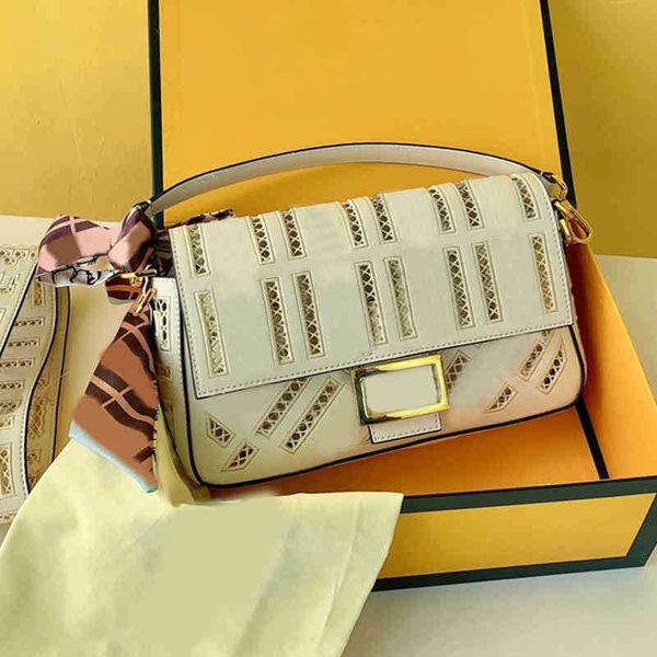 

fbag cutout letter print shoulder bags women baguette fashion handbag leather designer crossbody female purses with scarf 220412