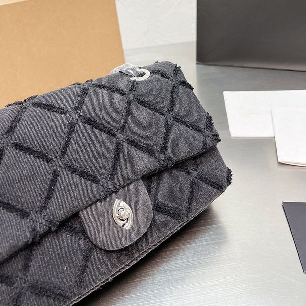 

evening bags designer bag flap vintage cc handbag dark blue denim silver chain hardware shoulder straps designer