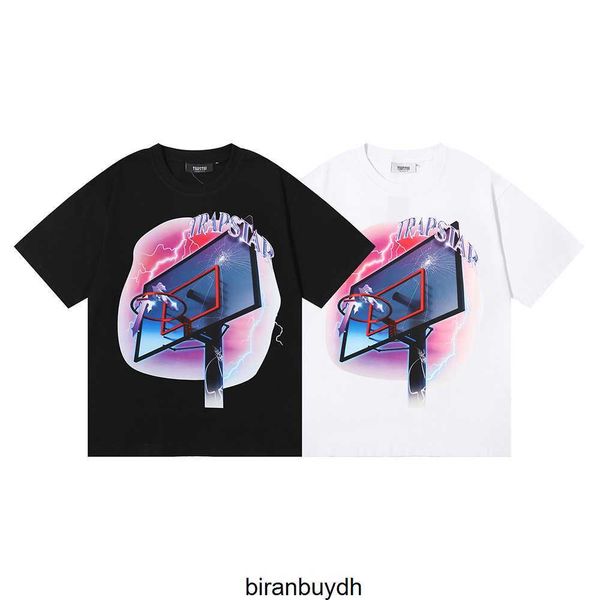 

sport men's t-shirts trapstar london basketball frame hd print never miss tee cotton short sleeve t-shirt, White;black
