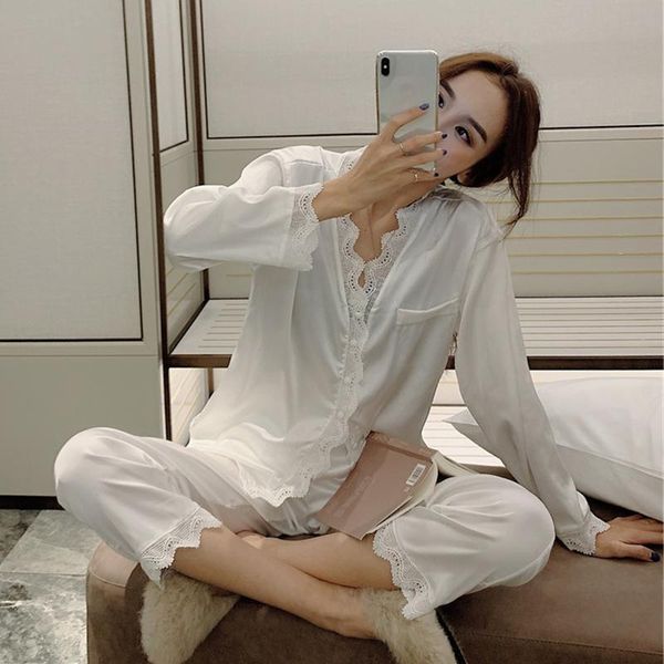 

women's sleepwear 2 piece/set home suit pajamas for women sleepwear female long sleeve trousers satin silk nightwear suit pijamas 23032, Black;red
