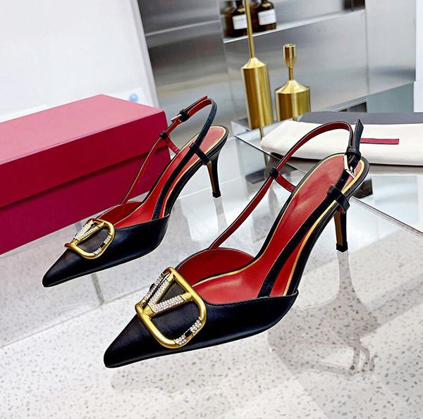 

shoes sandals luxurys women's brand designer high heels metal buckle women slingback pumps pointed toe stiletto evening party zapatos 3