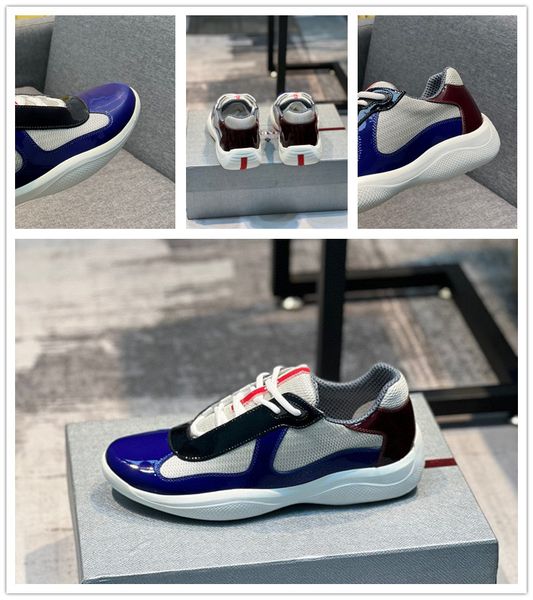 

2023new elegant brand men americas cup sneakers shoes blue black white calf leather sports technical fabric light sole trainer comfort casua