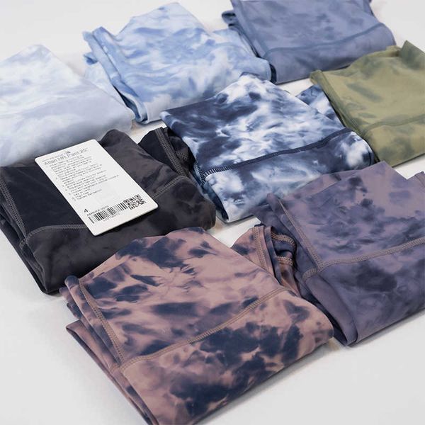 

lu lu-010 tie dyed yoga pants printed sports peach hip fitness gym leggings lift high waist women's tightsj2m7, Black