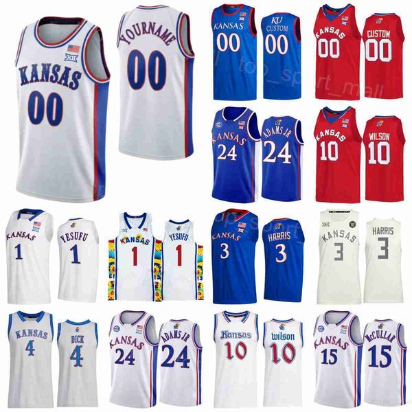 

college basketball kansas jayhawks jerseys 10 jalen wilson 4 gradey dick 15 kevin mccullar jr 24 k.j adams jr 3 dajuan harris jr 1 joseph ye, Black