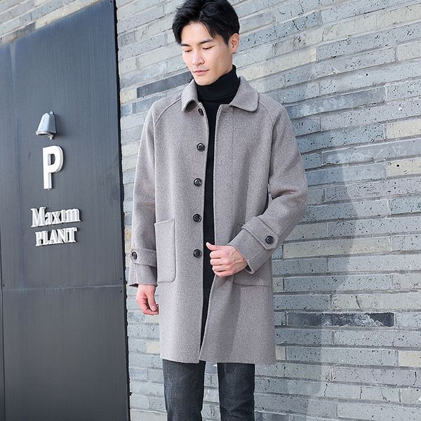 

men's wool blends 100 merino doublesided coat suit collar singlebreasted handmade long highstreet business with pocket 230320, Black