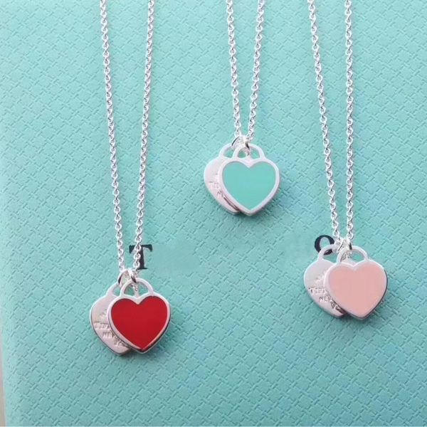 

designer heart choker necklace woman stainless steel blue pink red heart pendant for women jewelry valentine day christmas gifts for girlfri, Golden;silver
