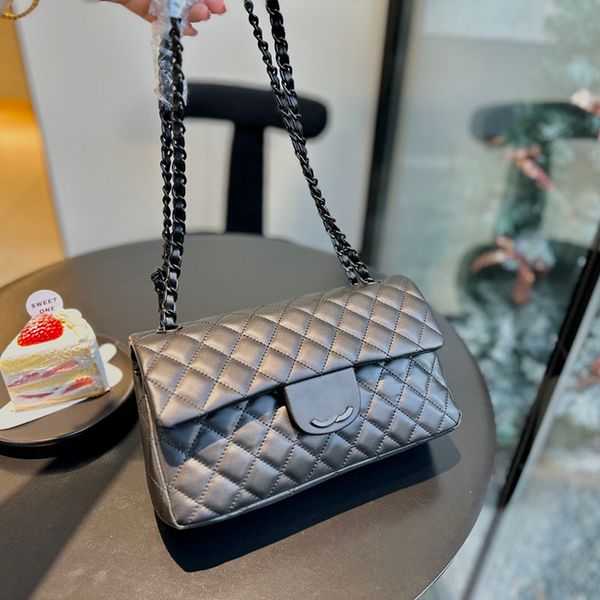 

womens classic flap cf bag quilted full black metal hardware matelasse chain crossbody shoulder handbags versatile designer bags totes purse