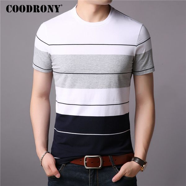 

men's t-shirts coodrony t shirt men short sleeve t-shirt men striped cotton summer streetwear casual o-neck tee shirt homme s95009 2303, White;black