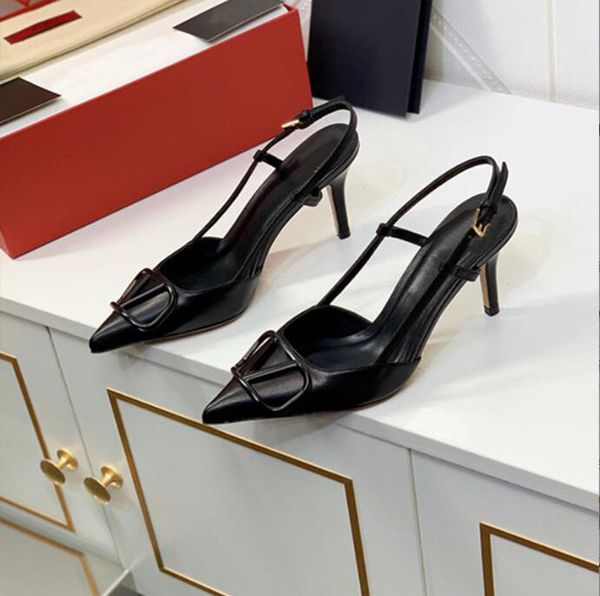

designers luxurys women's sandals brand high heels dress shoes metal buckle designer pumps sandal women pointed toe stiletto, Black