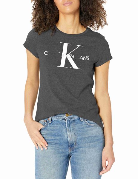 

women's t-shirt with c and k letters pattern short sleeve cropped t-shirt girls jz1u, White