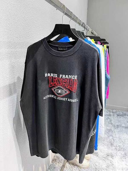 

plush t shirt designer luxury coats balciga b ss paris bb button letter embroidery loose os version men's women's tshirt short sle, Black