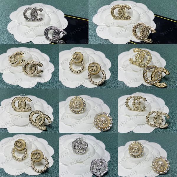 

brand 18k gold plated tassel designer letters stud long earring dangle crystal geometric luxury women rhinestone pearl wedding party jewerlr, Golden;silver