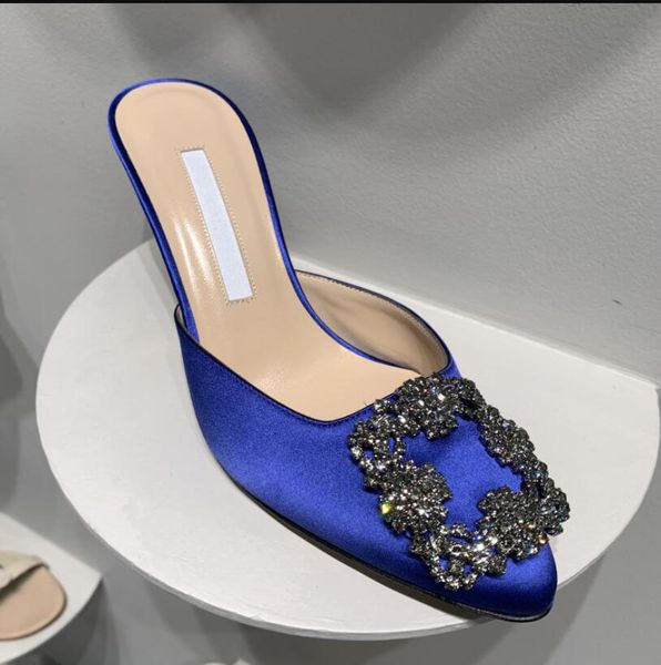

amina muaddi heel sandal slipper women luxury shoes hangisimu slide satin pumps with crystal buckle outdoor dress casual style with box 35-4, Black