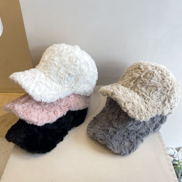 

ball caps winter warm baseball rabbit fur blended ins female autumn allmatch plush hat suitable for face big 230321, Blue;gray
