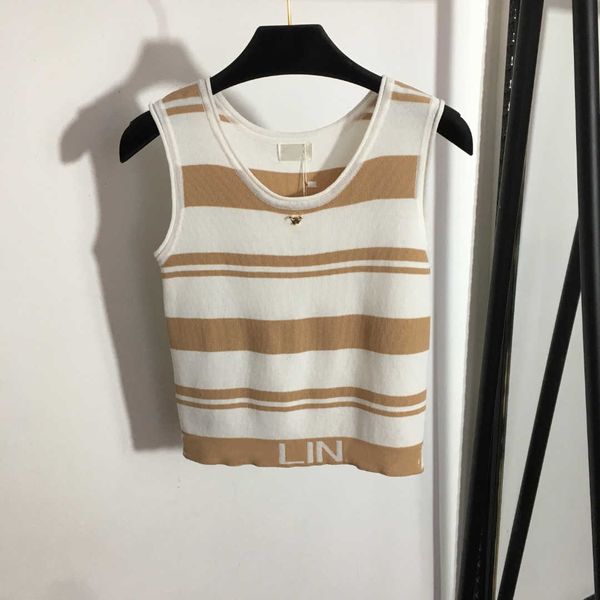 

23ss designer brand women vest matching color stripe slim knit vest elastic force bottoming shirt womens clothes, White