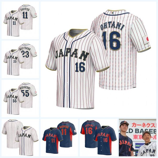 

team japan 2023 wbc wbc world baseball jerseys 16 shohei ohtani 11 yu darvish 23 lars nootbaar 14 roki sasaki 55 munetaka murakami baseball, Blue;black