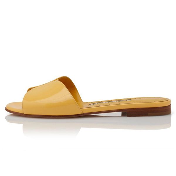 

fashion women's slipper sandals pumps houramuflat yellow patent leather flat mules italy popular round toes slingback designer novelty, Black