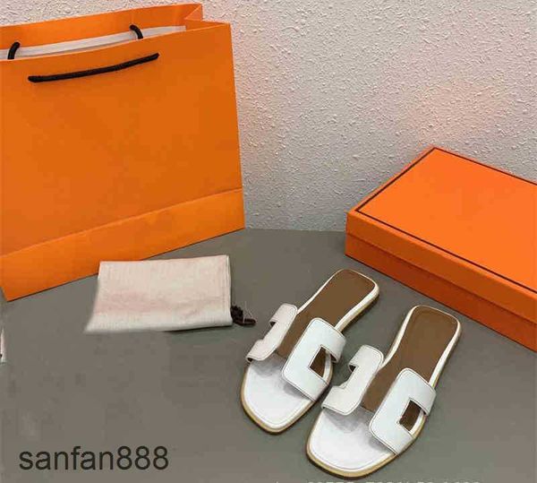 

original logo designer hermss slippers h 2023 classic fashion ladies sandals summer leather platform flat shoes beach, Black