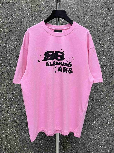 

plush t shirt designer luxury coats balciga version bb handpainted graffiti shortsleeved holes water slurry printing process trend lovers t2, Black