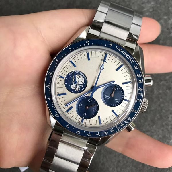 

men's watch 50th anniversary watch ceramic ring mouth manual chain mechanical watch mounted on the moon sapphire mirror watch, Slivery;brown