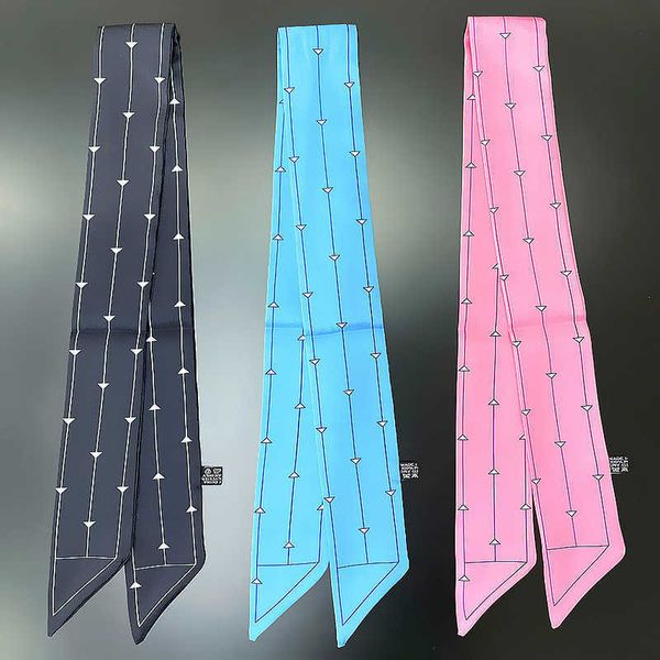 

japan and korea spring new ladies fashion striped small silk scarf tied bag handle ribbon hair ribbon small neck scarf 0523, Blue;gray